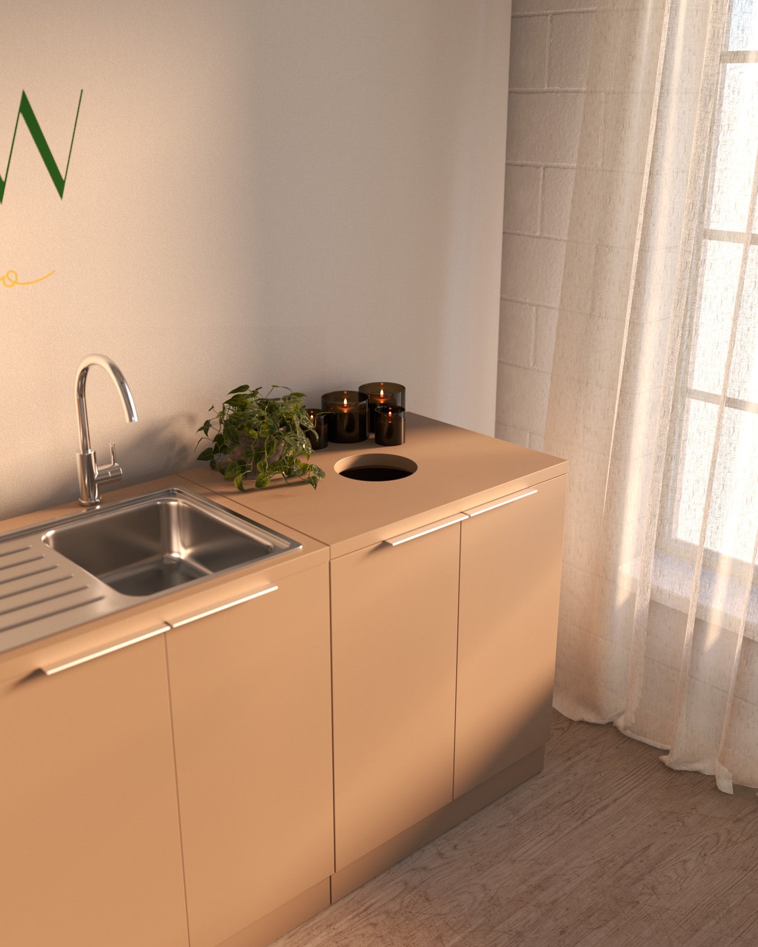 Colorbar towel basket - Washing cabinet in beige - Cappuccino